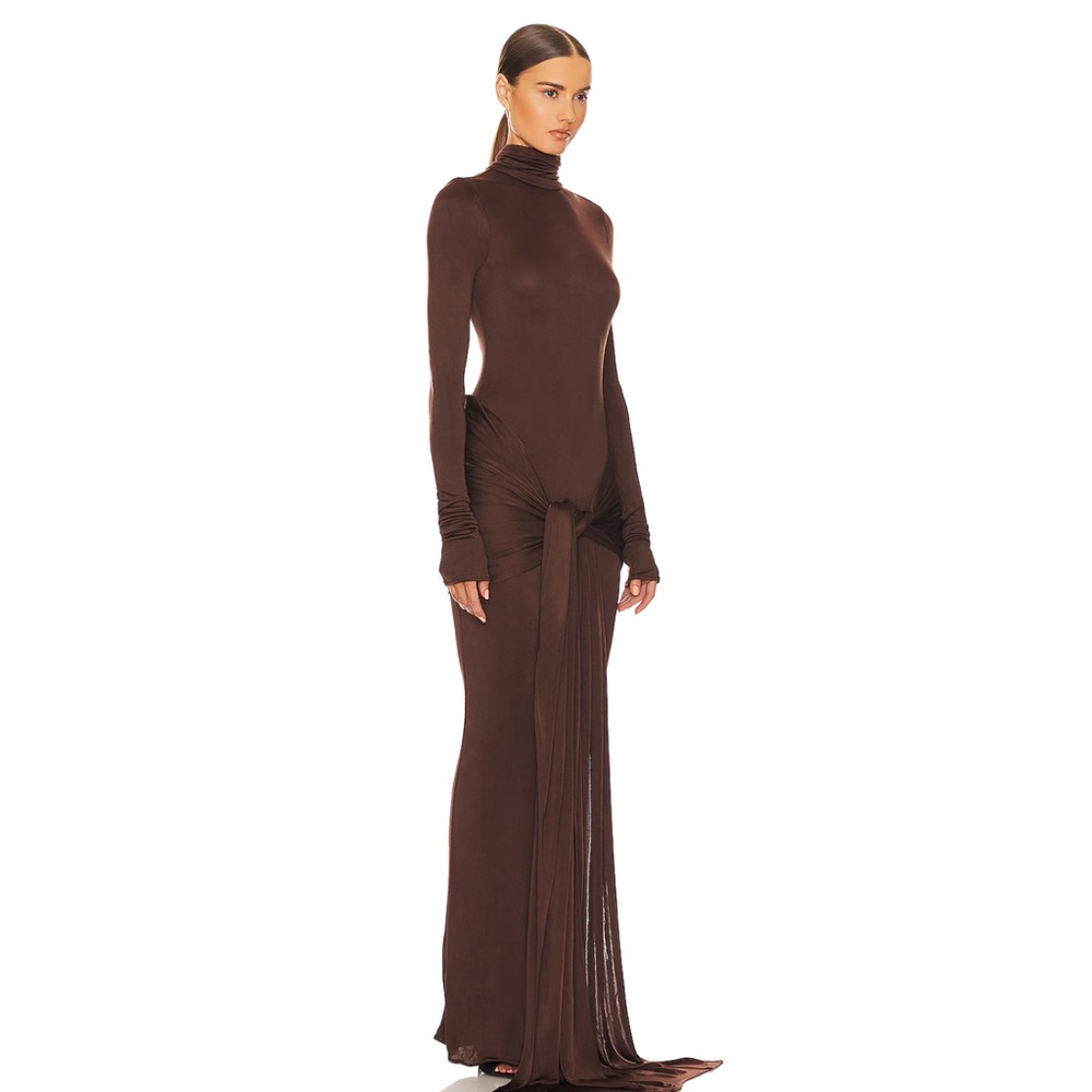 HELSA Chocolate Brown Slinky Jersey Sarong Maxi Dress - Picture 2 of 4